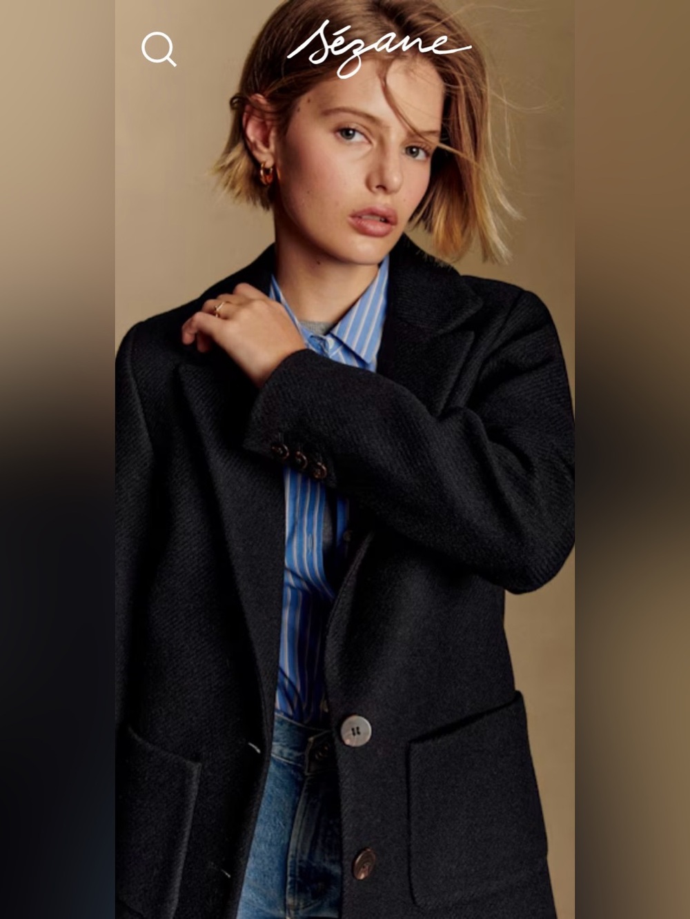 Sézane Black Wool Jack Jacket Size 38